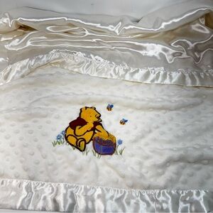 Vintage Kids Line Winnie the Pooh White Minky Dot Satin Baby Blanket